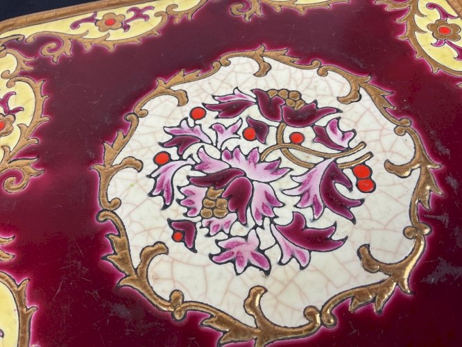 Dessous de plat motifs fleurs  - Emaux de Longwy -