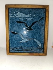 dessous de plat vintage en ceramique à decor doiseaux en bon etat