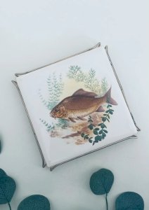 Dessous de plat vintage faïence de Desvres motif poisson carpe années 70