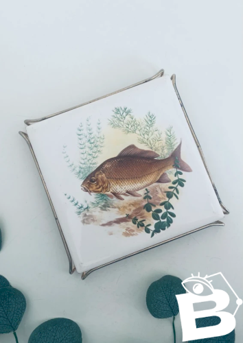 Dessous de plat vintage faïence de Desvres motif poisson carpe années 70
