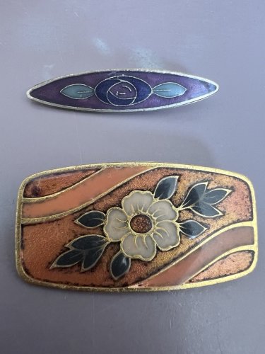 Deux broches émaillée style art déco vers 1980 vintage floral