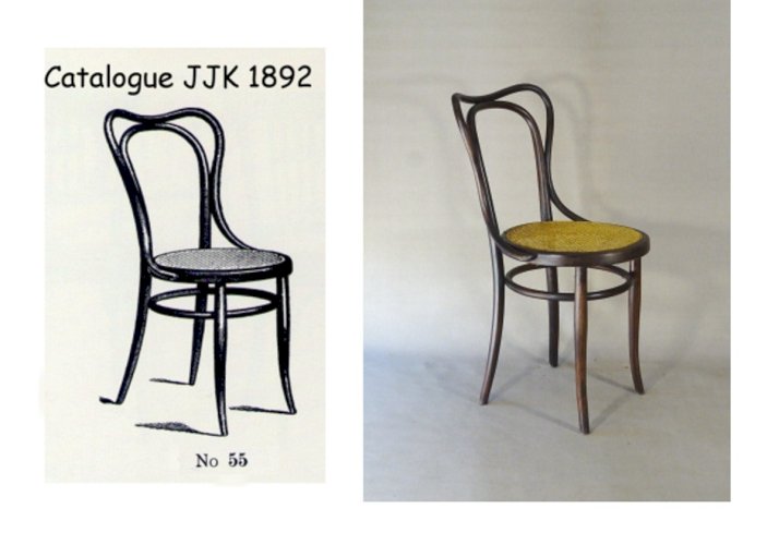 Deux chaises KOHN N°55 de Ca. 1900 cannées, teinte acajou américain. No Thonet