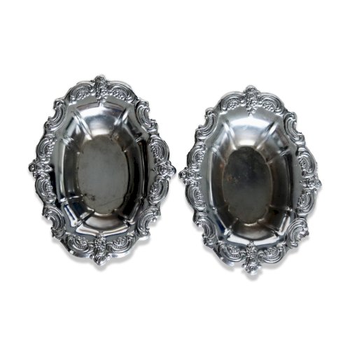 Deux coupelles ovales vintage métal argenté à décor baroque - Style rocaille