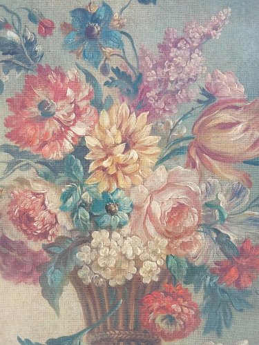 Deux tableaux . Peintures à l'huile, " bouquet de fleurs " . Période vers 1940