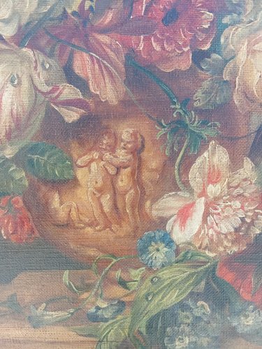 Deux tableaux . Peintures à l'huile, " bouquet de fleurs " . Période vers 1940