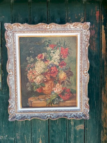 Deux tableaux . Peintures à l'huile, " bouquet de fleurs " . Période vers 1940