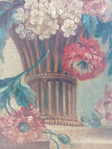 Deux tableaux . Peintures à l'huile, " bouquet de fleurs " . Période vers 1940