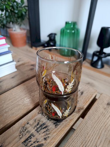 Deux verres vintage fumés décor blés 
