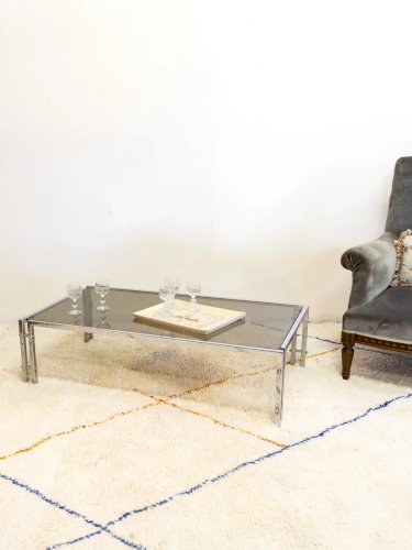 Donna, la table basse chromée en verre fumé N°666