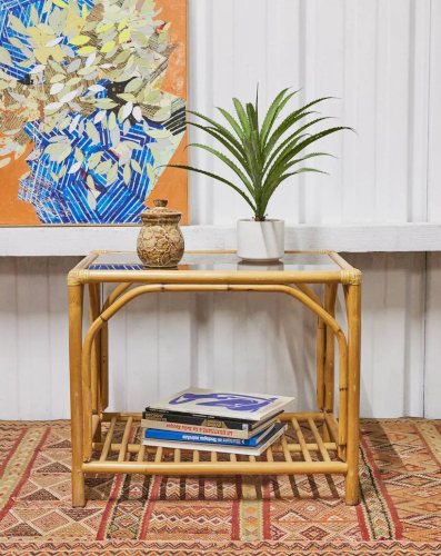 Donna, la table basse en verre et osier N°660