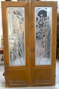 Double wooden and etched glass separation door, 20th century.