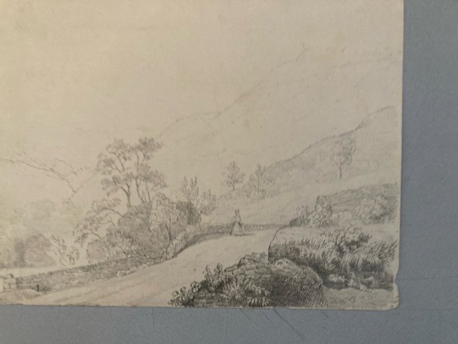 Drawing Dessin 1850 XIXe Crayon Femme Chemin Ancien Old Art Classique Original