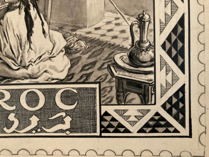 Drawing Dessin 1920 Étude Timbre orientalisme Achille OUVRÉ Maroc Portrait Art