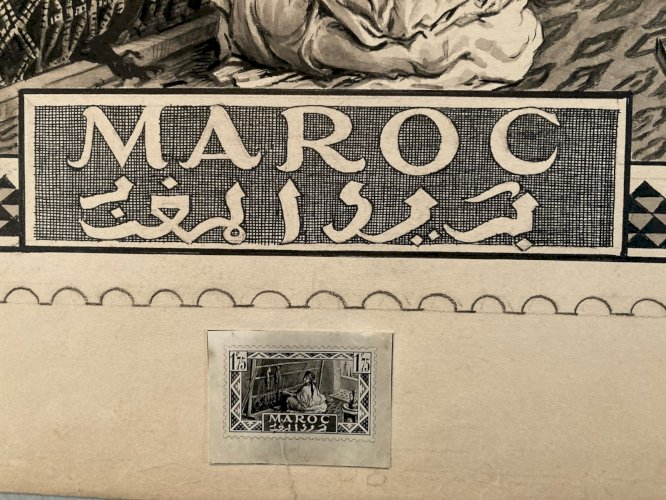 Drawing Dessin 1920 Étude Timbre orientalisme Achille OUVRÉ Maroc Portrait Art