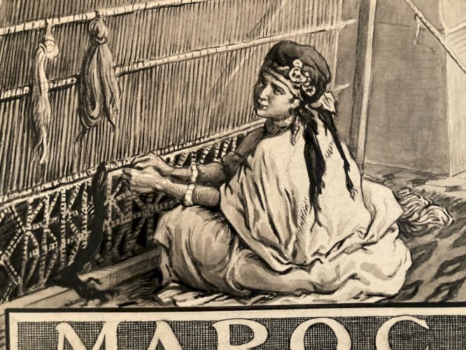 Drawing Dessin 1920 Étude Timbre orientalisme Achille OUVRÉ Maroc Portrait Art