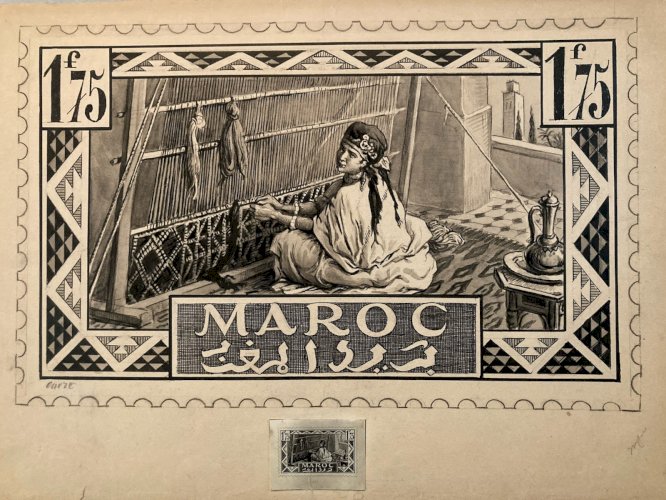 Drawing Dessin 1920 Étude Timbre orientalisme Achille OUVRÉ Maroc Portrait Art