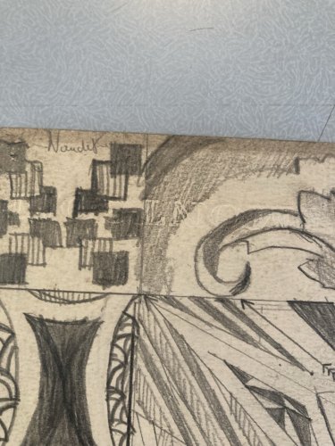 Drawing Dessin 1949 Crayon Abstrait Abstraction Géométrique Ancien Art Old XXe