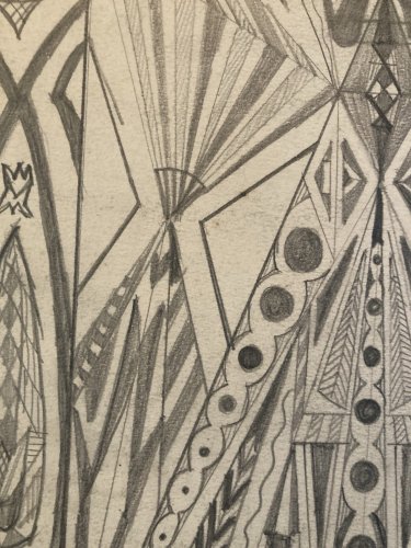 Drawing Dessin 1949 Crayon Abstrait Abstraction Géométrique Ancien Art Old XXe