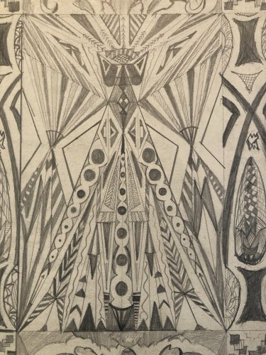 Drawing Dessin 1949 Crayon Abstrait Abstraction Géométrique Ancien Art Old XXe