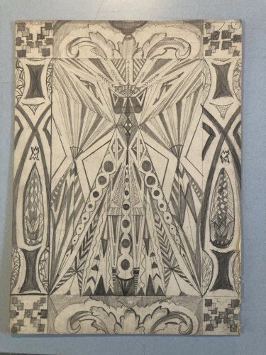 Drawing Dessin 1949 Crayon Abstrait Abstraction Géométrique Ancien Art Old XXe