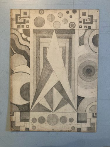 Drawing Dessin 1949 Crayon Abstrait Abstraction Géométrique Ancien Old XXe Art