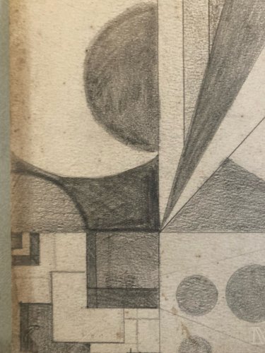 Drawing Dessin 1949 Crayon Abstrait Abstraction Géométrique Ancien Old XXe Art