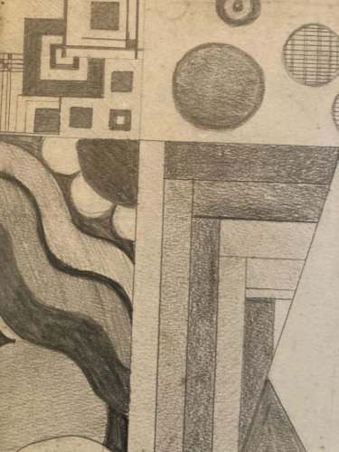 Drawing Dessin 1949 Crayon Abstrait Abstraction Géométrique Ancien Old XXe Art