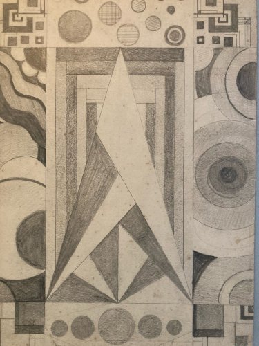 Drawing Dessin 1949 Crayon Abstrait Abstraction Géométrique Ancien Old XXe Art