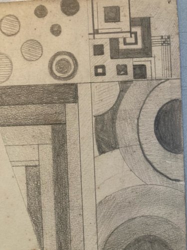 Drawing Dessin 1949 Crayon Abstrait Abstraction Géométrique Ancien Old XXe Art