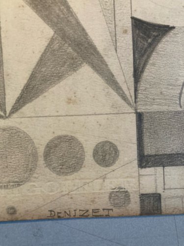 Drawing Dessin 1949 Crayon Abstrait Abstraction Géométrique Ancien Old XXe Art