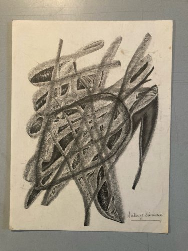 Drawing Dessin 1970 Crayon Abstrait Abstraction Géométrique Art A Identifier