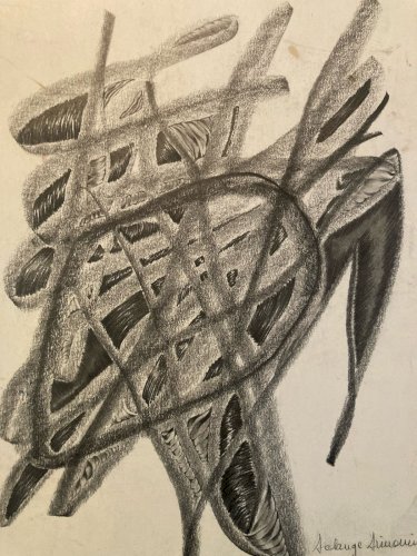 Drawing Dessin 1970 Crayon Abstrait Abstraction Géométrique Art A Identifier