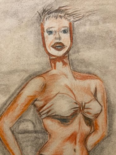 Drawing Dessin Ancien Crayon Couleur Femme  1957 Old Original Maillot De Bain