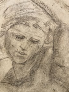 Drawing Old Original Classic Antique Art Deco Pencil Woman 1920