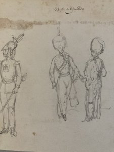 Drawing Pencil Man Original 19th Century portrait 1850 Military Militaria Art