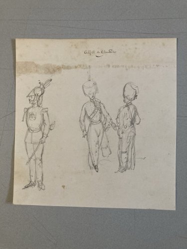 Drawing Dessin Crayon Homme Original XIXe portrait 1850 Militaire Militaria Art