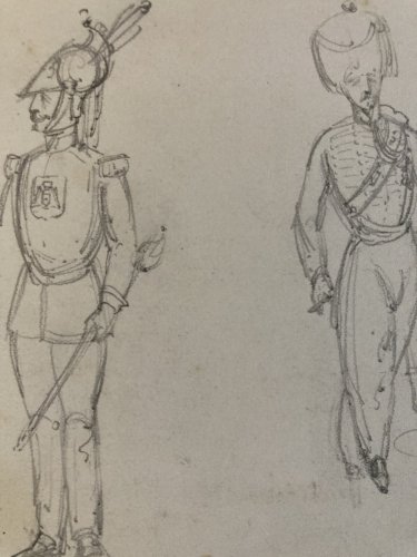 Drawing Dessin Crayon Homme Original XIXe portrait 1850 Militaire Militaria Art
