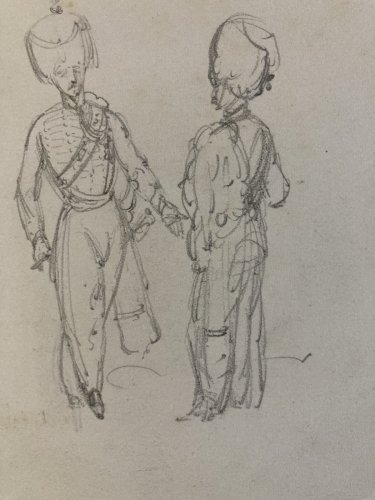 Drawing Dessin Crayon Homme Original XIXe portrait 1850 Militaire Militaria Art