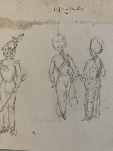 Drawing Dessin Crayon Homme Original XIXe portrait 1850 Militaire Militaria Art