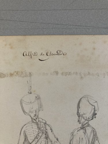 Drawing Dessin Crayon Homme Original XIXe portrait 1850 Militaire Militaria Art