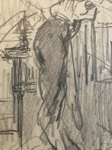 Drawing Dessin  Crayon portrait art Gavarni Ancien Original Élégante Femme Old