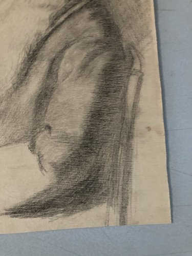 Drawing Dessin Crayon Portrait Buste Homme Barbe Marin Ancien Art 1850 XIXe Old