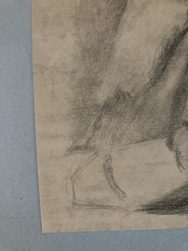 Drawing Dessin Crayon Portrait Buste Homme Barbe Marin Ancien Art 1850 XIXe Old