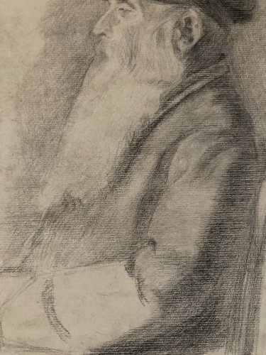 Drawing Dessin Crayon Portrait Buste Homme Barbe Marin Ancien Art 1850 XIXe Old