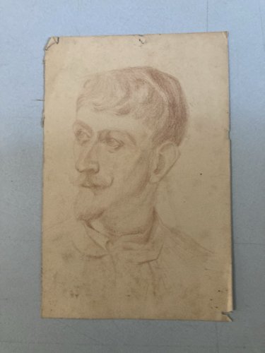 Drawing Dessin Crayon Portrait Buste Homme Moustache Ancien Art 1850 XIXe Old