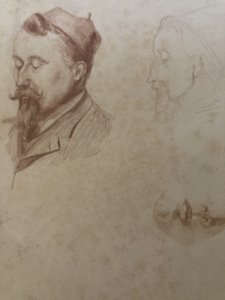 Drawing Dessin Crayon Portrait Chapeau Homme Moustache Ancien Art 1850 XIXe Old