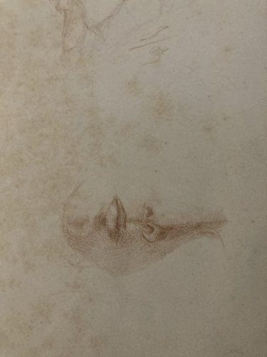 Drawing Dessin Crayon Portrait Chapeau Homme Moustache Ancien Art 1850 XIXe Old