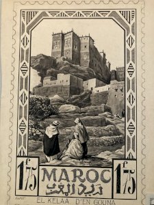 Drawing Ink 1920 Study Stamp Morocco orientalism Achille OUVRÉ Original