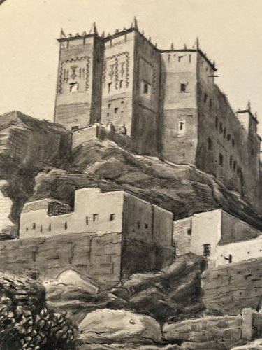 Drawing Dessin Encre 1920 Étude Timbre Maroc orientalisme Achille OUVRÉ Original