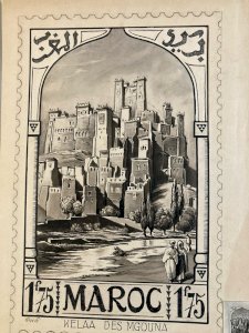 Drawing Dessin Encre 1920 Étude Timbre orientalisme Achille OUVRÉ Maroc Original